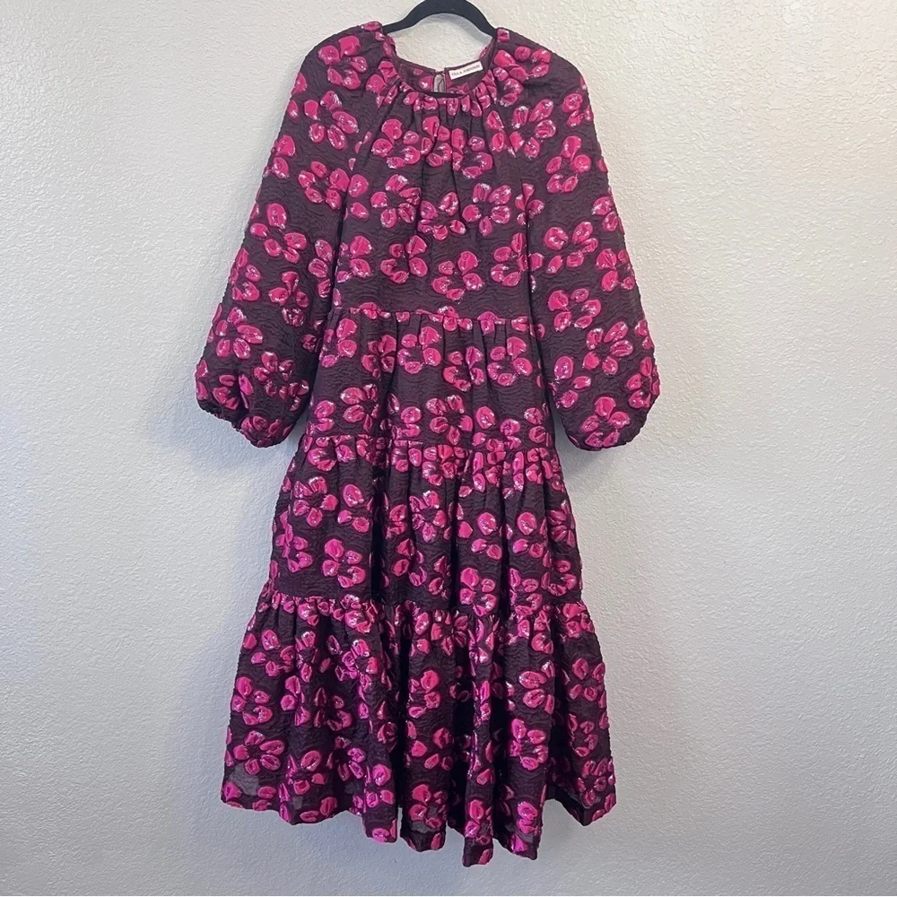 ULLA JOHNSON dress in maroon red jacquard floral size 4 - Picture 6 of 15